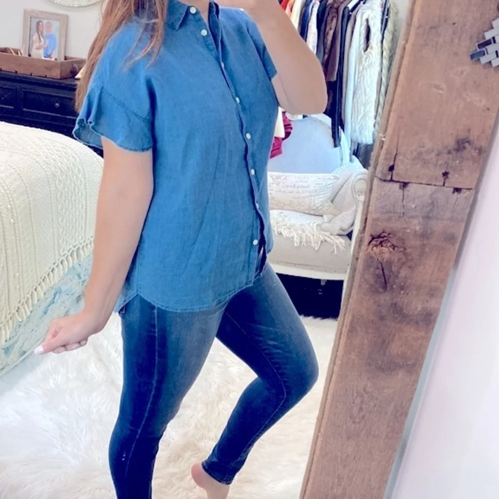 Madewell blue chambray top size small linen blend